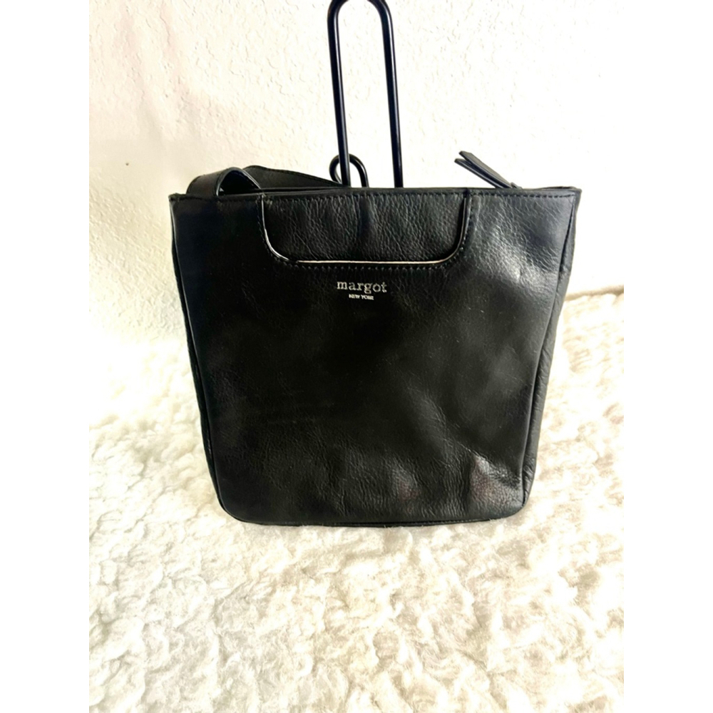 Margot New York black leather heritage front pocket crossbody bag